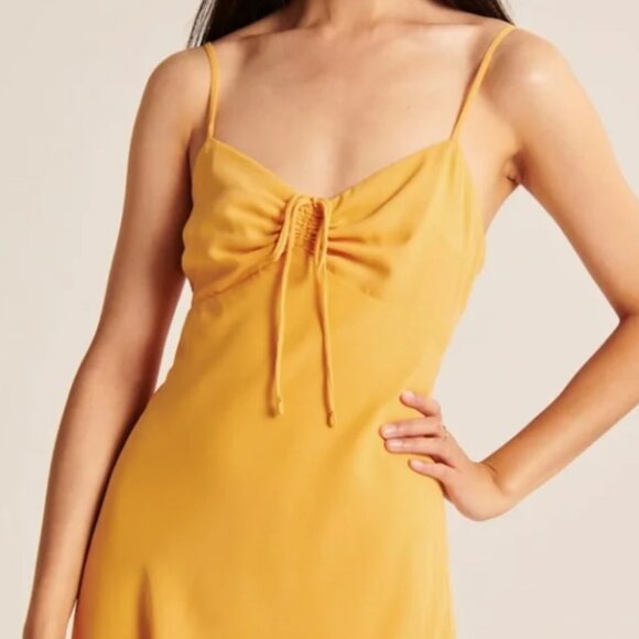 Abercrombie & Fitch Golden Peachy Yellow Cinch Front Slip Mini Dress 90s Y2K - Picture 10 of 10